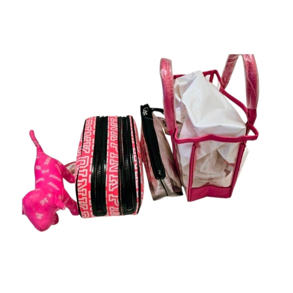5pc VICTORIA SECRET PINK mini dog cosmetic bag double zipper mini tote bag NEW